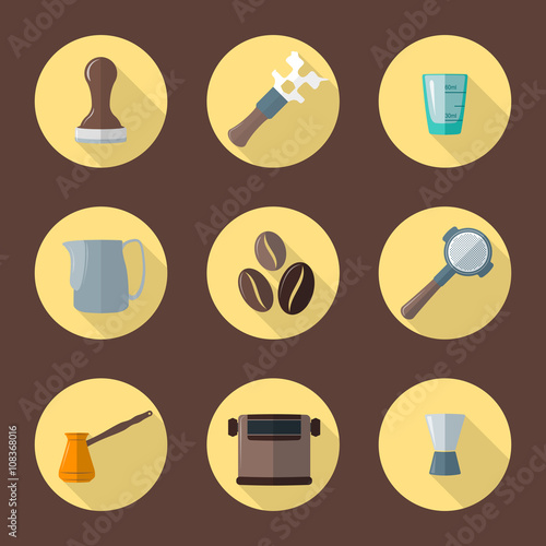 vector coffee barista equipment icons.