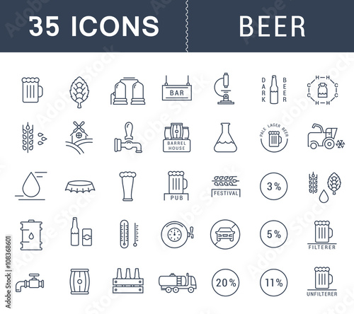 Set Vector Flat Line Icons Beer