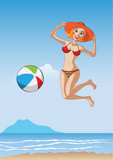 Bikini girl jump with ball