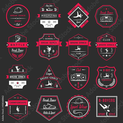 Vector Set of Badges, Logos and Sign Break Dance