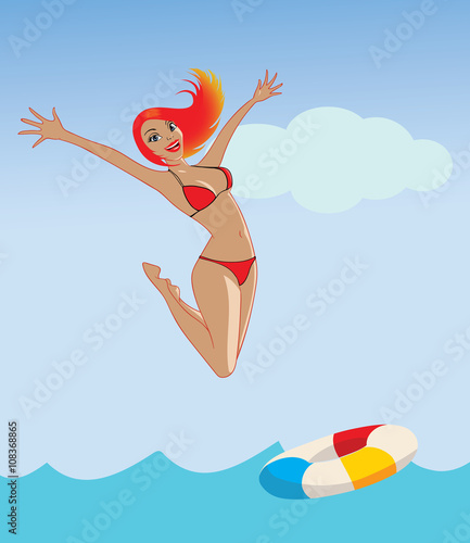 Bikini girl jump 