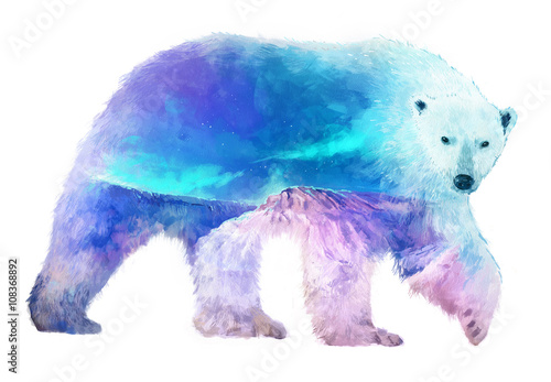 Polar bear double exposure illustration