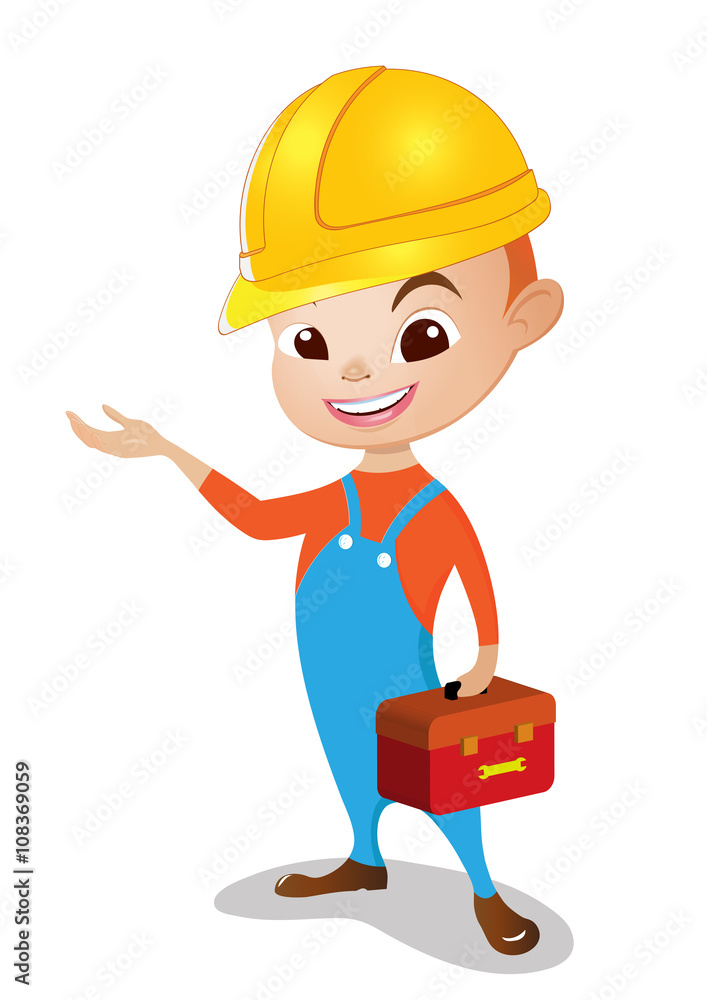 technician boy with red toolbox technician boy with red toolbox