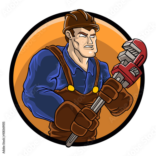 strong plumber holding wrench
