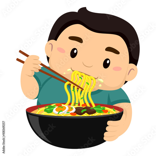 Vector Illustration of a Boy eating noodles using Chopstick