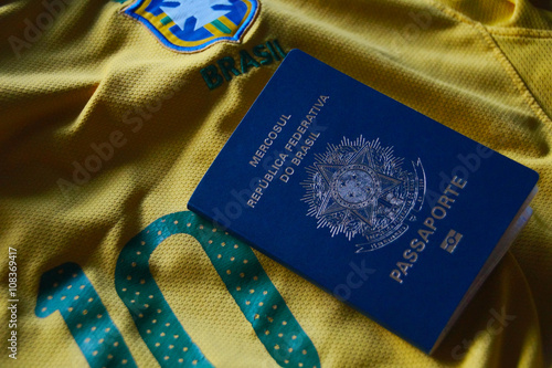 Brazilian Passport on yellow background photo