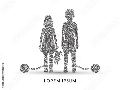 Stop Child abuse ,Children with chain and ball designed using confuse line graphic vector.