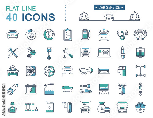 Set Vector Flat Line Icons Car Service