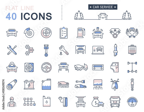 Set Vector Flat Line Icons Car Service