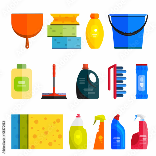 Vector set of cleaning tools. Flat design style.