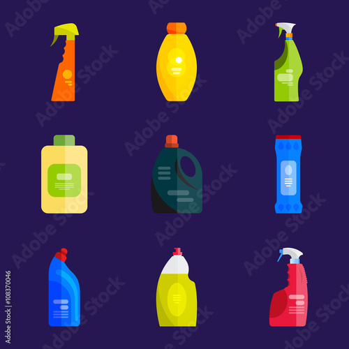 Vector set of cleaning tools. Flat design style.