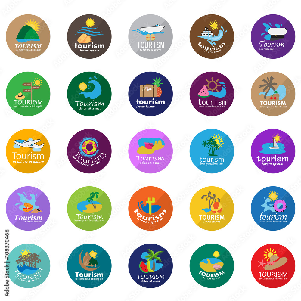 Naklejka premium Summer Icons Set-Isolated On Circle Mosaic Background.Vector Illustration,Graphic Design.