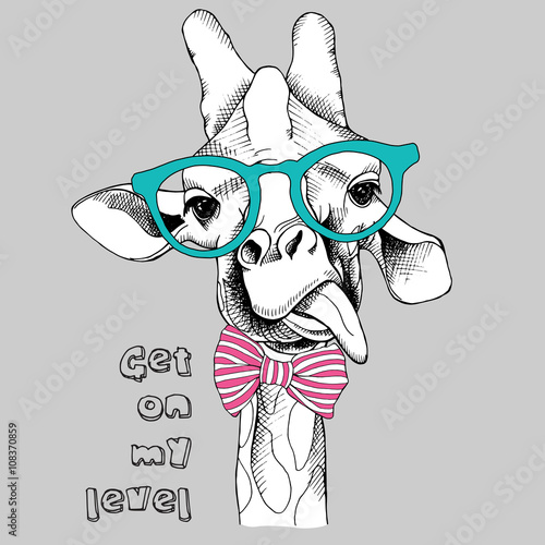 Image portrait of a giraffe in glasses. Vector illustration.