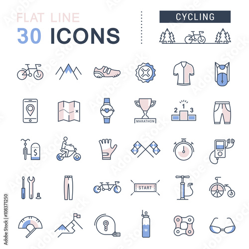Set Vector Flat Line Icons Cycling
