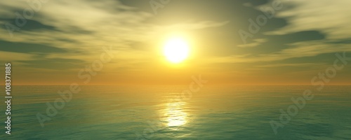 Panoramic sea sunset, ocean sunrise, the light above the water © ustas
