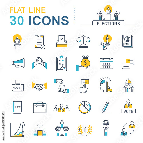 Set Vector Flat Line Icons Elections