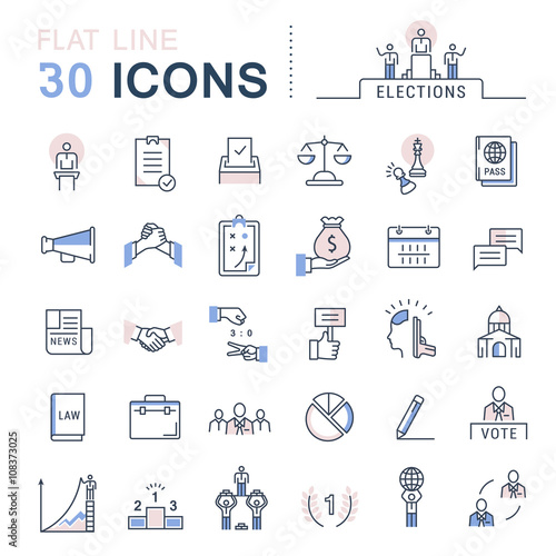 Set Vector Flat Line Icons Elections