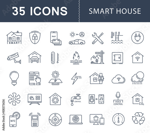 Set Vector Flat Line Icons Smart House