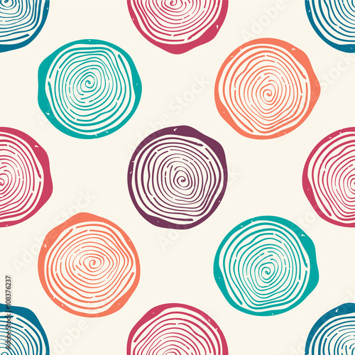 Vector grunge seamless pattern with tree rings. Modern rustic design.