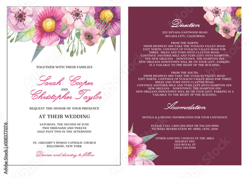Wedding Invitation Card Invitation with watercolor flowers