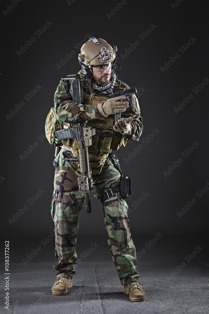 US Army Soldier on Dark Background US Army Soldier on Dark Background