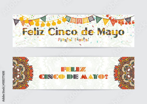 Cinco de Mayo fifth of May Day banners set.