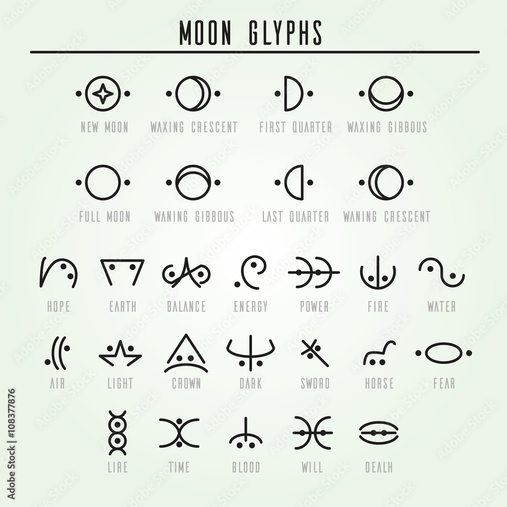 Moon glyphs. Sacred geometry. Line design Moon glyphs. Sacred geometry. Line design
