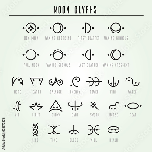 Moon glyphs. Sacred geometry. Line design