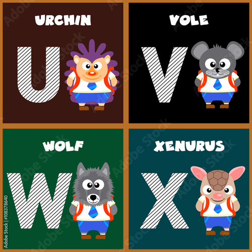 The English alphabet letter U,V,W,X