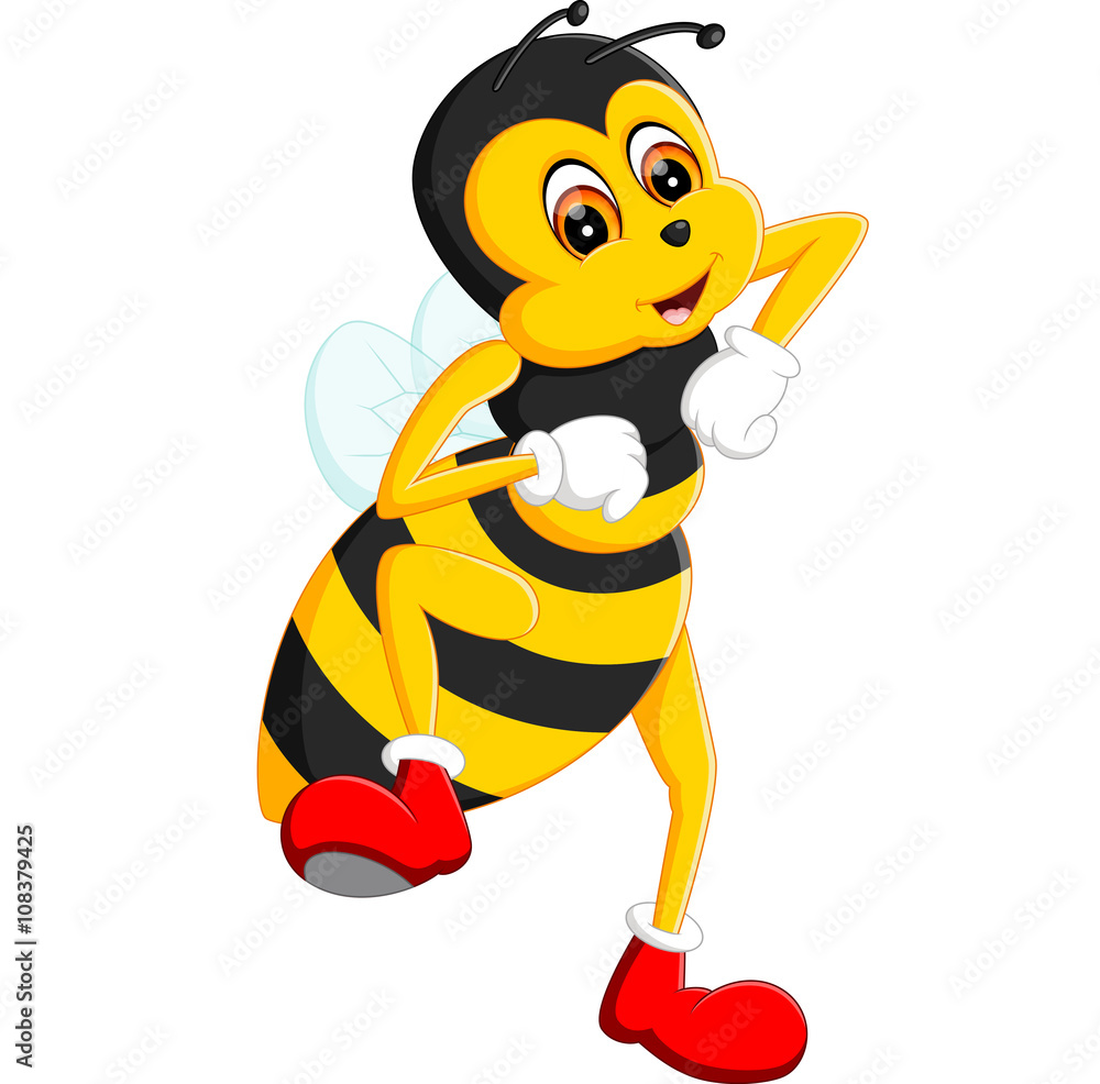 illustration of cute bee cartoon - obrazy, fototapety, plakaty 