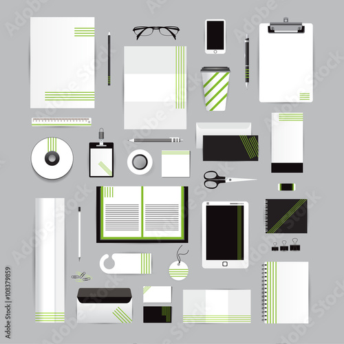 White identity template with blue origami elements. Vector compa