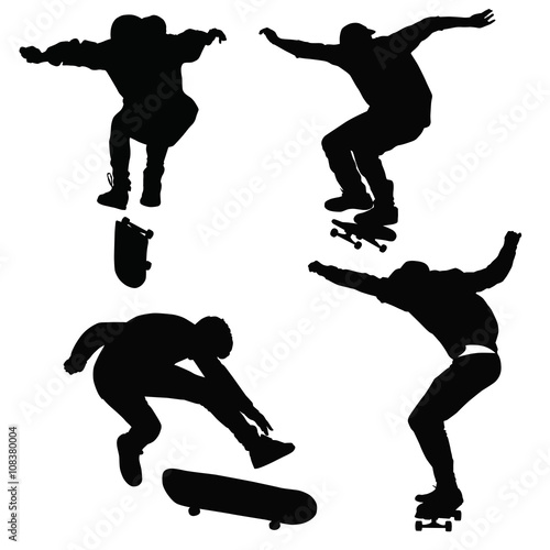 Teenagers ride on a skateboard