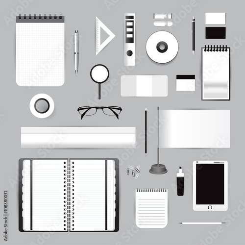 White identity template with blue origami elements. Vector compa