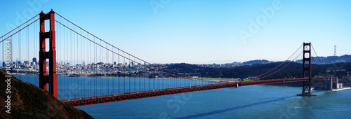 Panorama of the Golden Gate bridge, with the skyline of San Francisco as a background (California, USA)