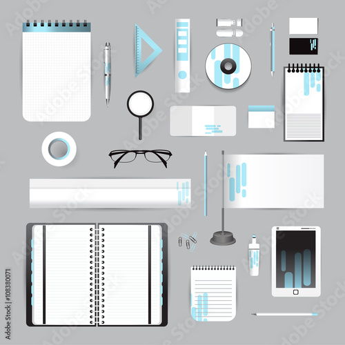 White identity template with blue origami elements. Vector compa