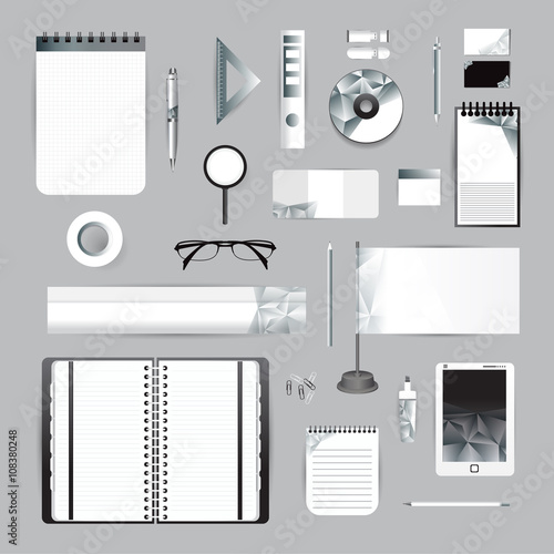 White identity template with blue origami elements. Vector compa