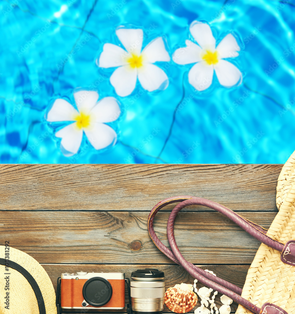 Fototapeta premium Beach items at pool