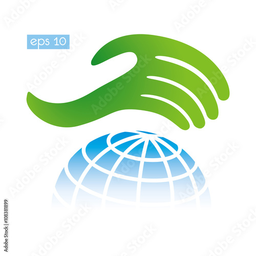 Hand, protecting the planet, save the earth. 