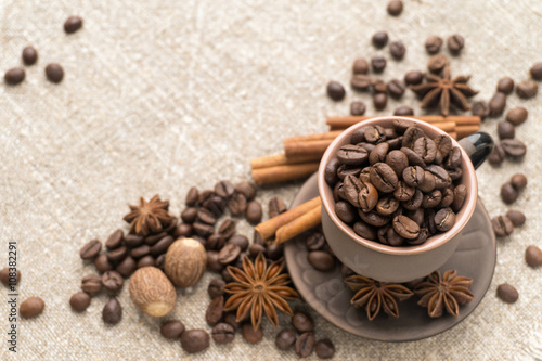 Coffee beans in the ceramic cup