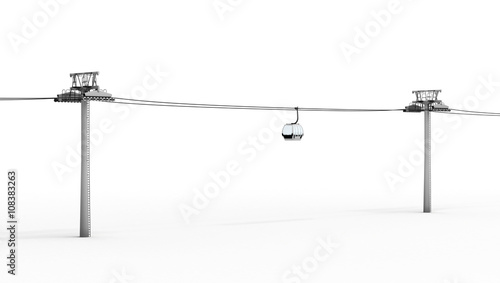 Tableau sur toile Ropeway and lift isolated on white background. 3d rendering.