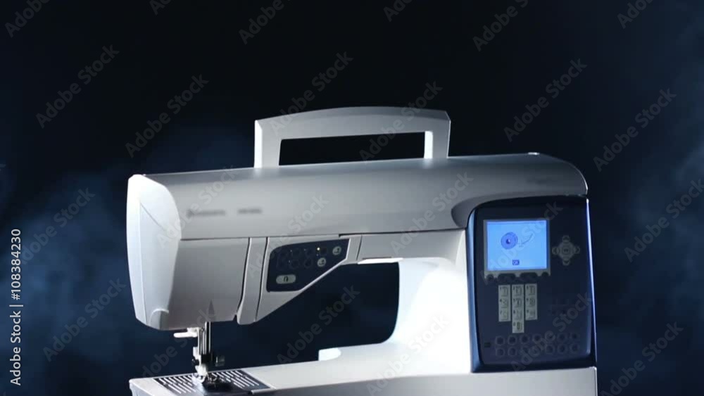 Sewing machine works. Electric sewing machine. Process of working of