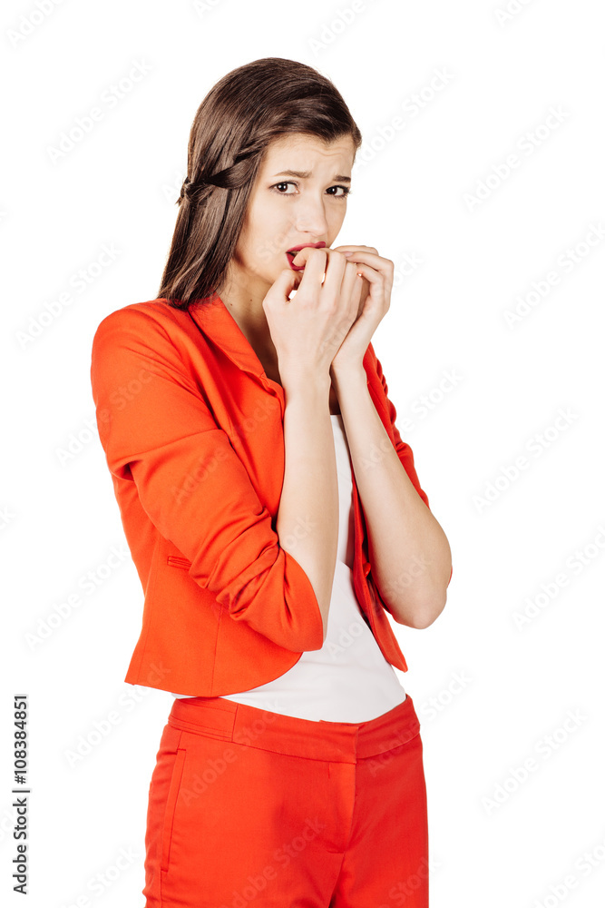 young business woman in red suit. isolated on white background. young business woman in red suit. isolated on white background.
