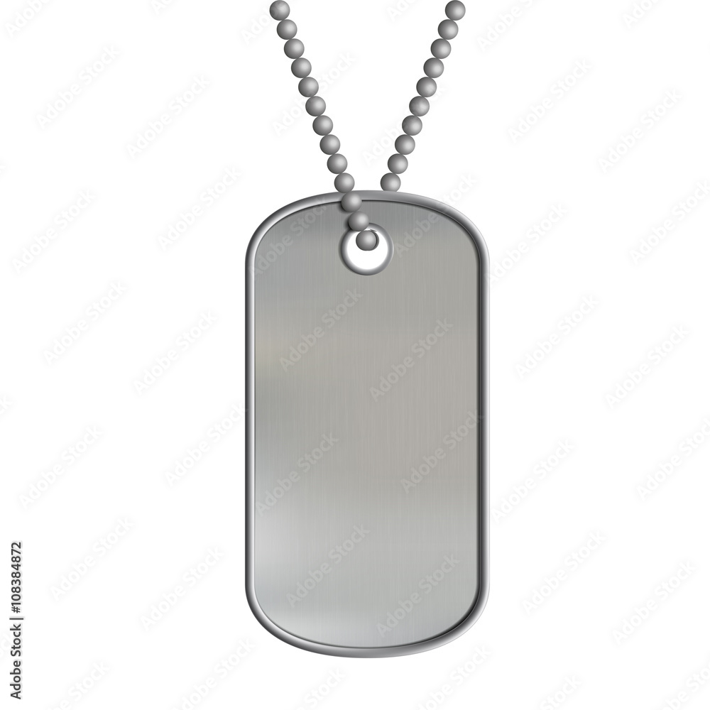Fototapeta premium Blank metal tags hanging on a chain. ID military soldier. Isolat