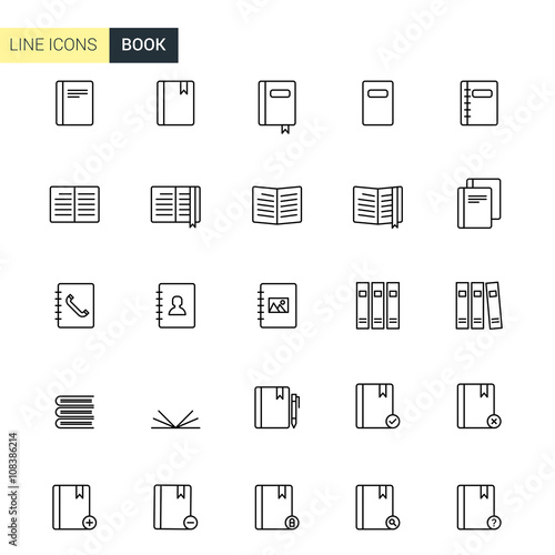 Vector book line icons