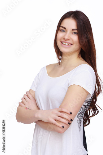 Happy girl in white blouse © Saksoni