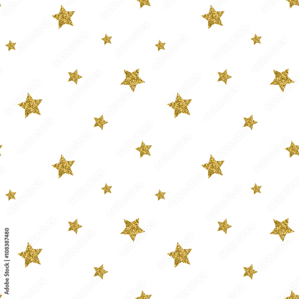 Seamless pattern with gold glitter textured stars. Vector 