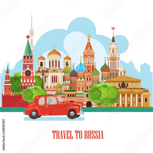 Russia vector poster. Russian background with city landmark. Travel concept. 