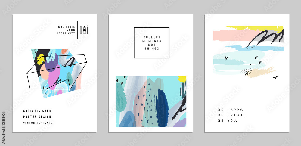 Set of creative  posters and cards with artistic colored background