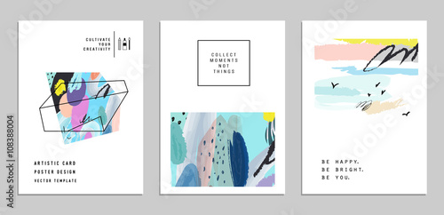 Set of creative posters and cards with artistic colored background