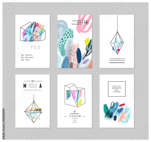 Set of creative cards and posters with geometric outline shapes